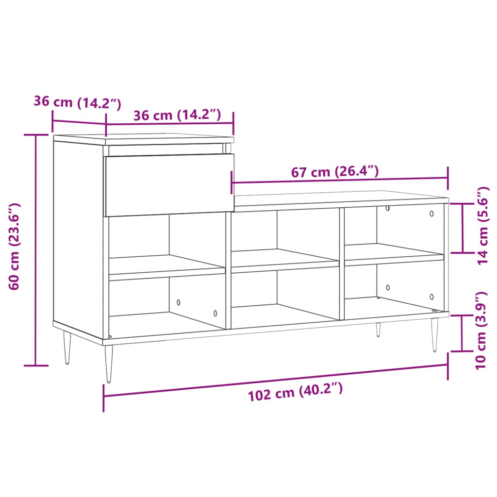 vidaXL Ormarić za cipele bijeli 102 x 36 x 60 cm od konstruiranog drva