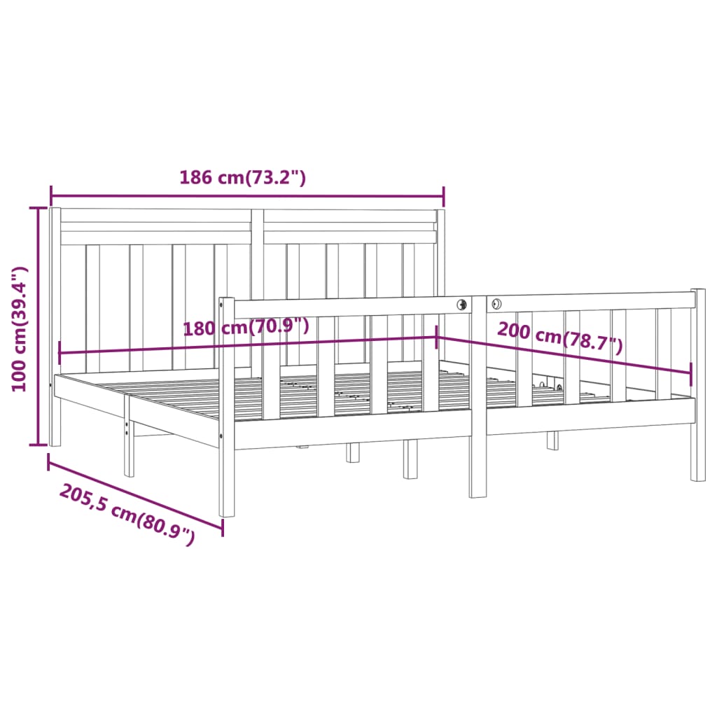 vidaXL Okvir za krevet od masivne borovine 180 x 200 cm bračni