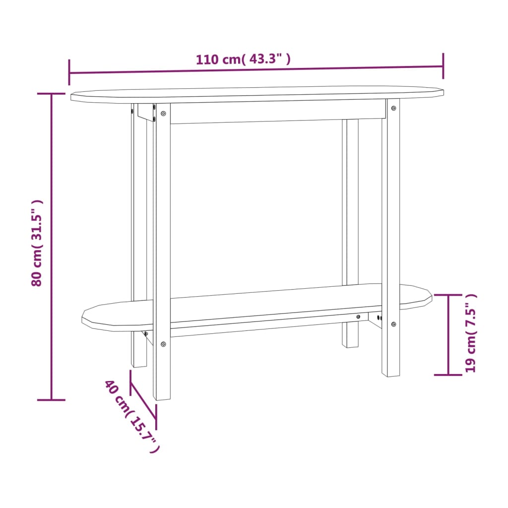 vidaXL Konzolni stol boja meda 110 x 40 x 80 cm od masivne borovine