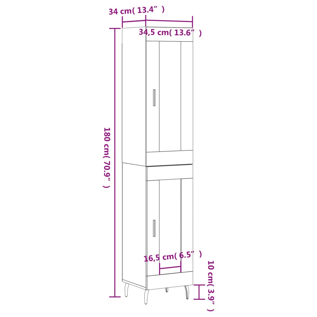 vidaXL Visoka komoda boja hrasta 34,5x34x180 cm od konstruiranog drva