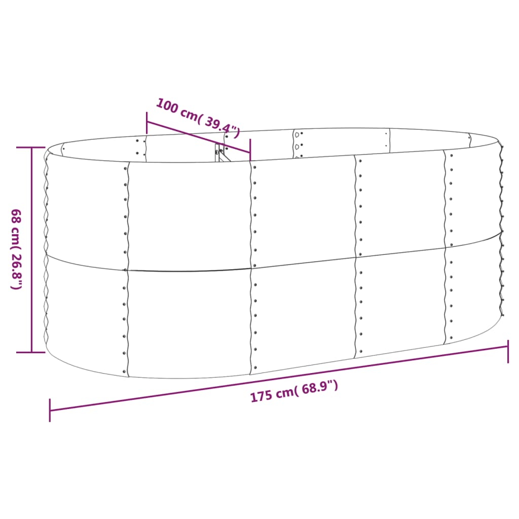 vidaXL Povišena vrtna gredica od čelika 175x100x68 cm srebrna