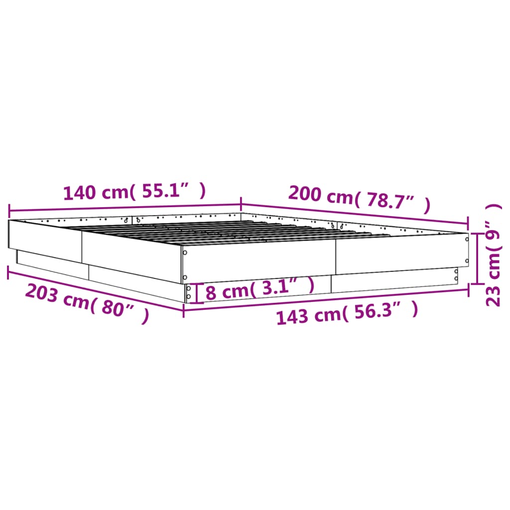 vidaXL Okvir za krevet boja hrasta 140 x 200 cm konstruirano drvo