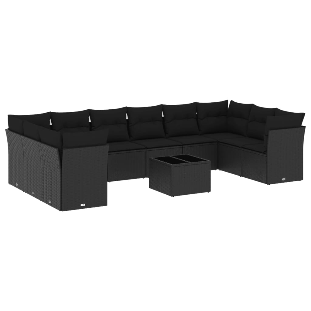 vidaXL 11-dijelni set vrtnih sofa od poliratana s jastucima crni