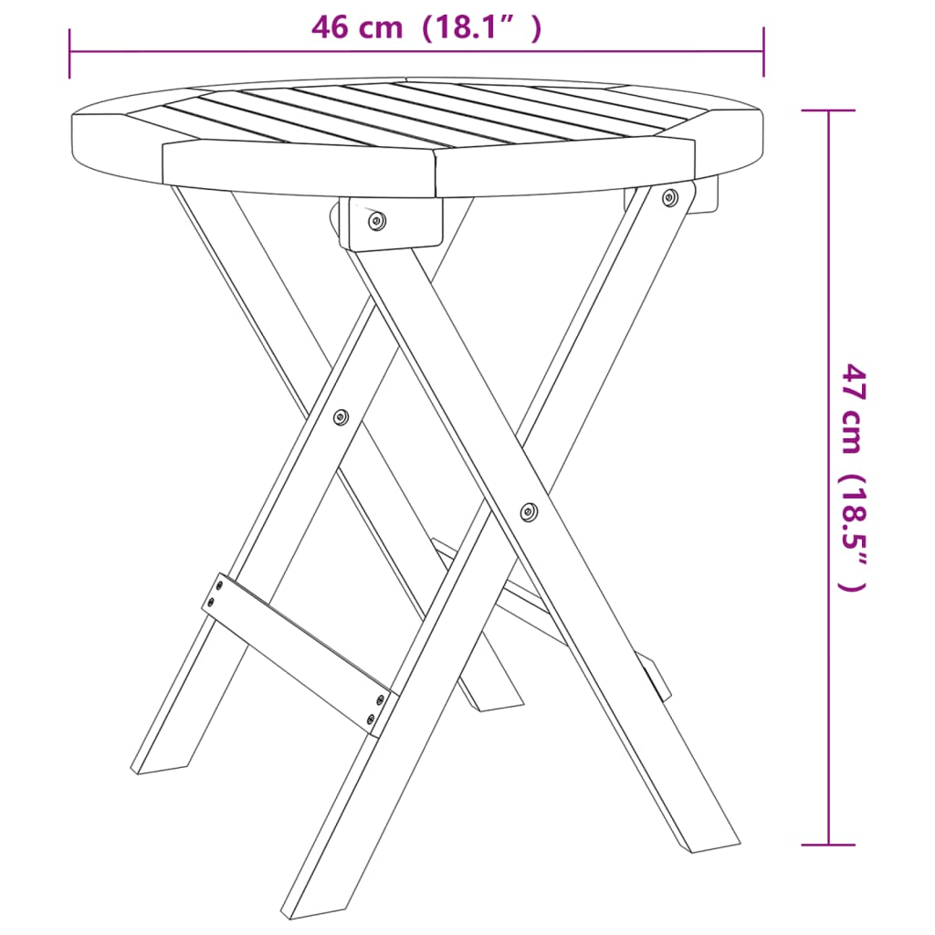 vidaXL Sklopivi vrtni stol bijeli Ø 46 cm od masivnog bagremovog drva