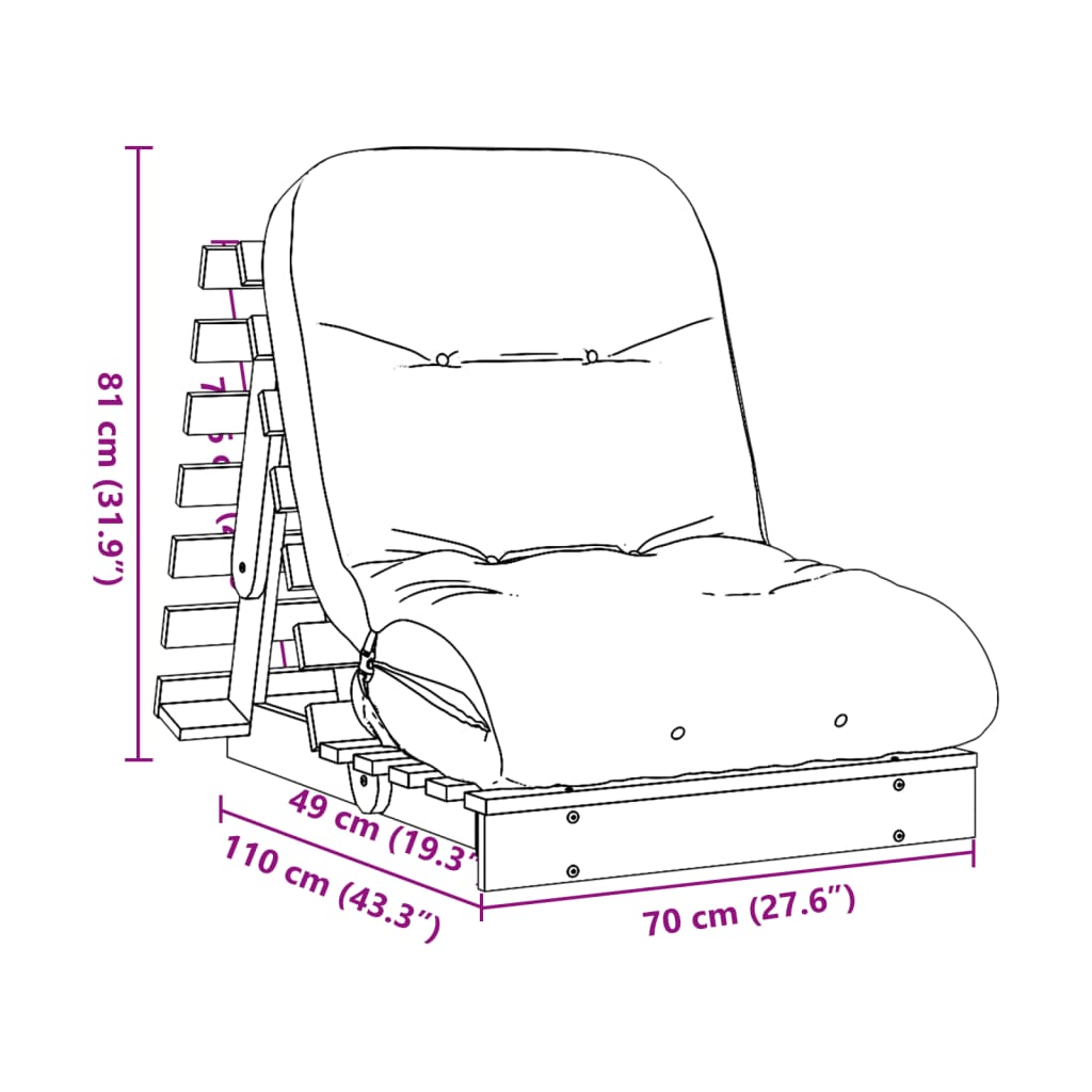 vidaXL Futon na razvlačenje s madracem 70x206x11 cm masivna borovina