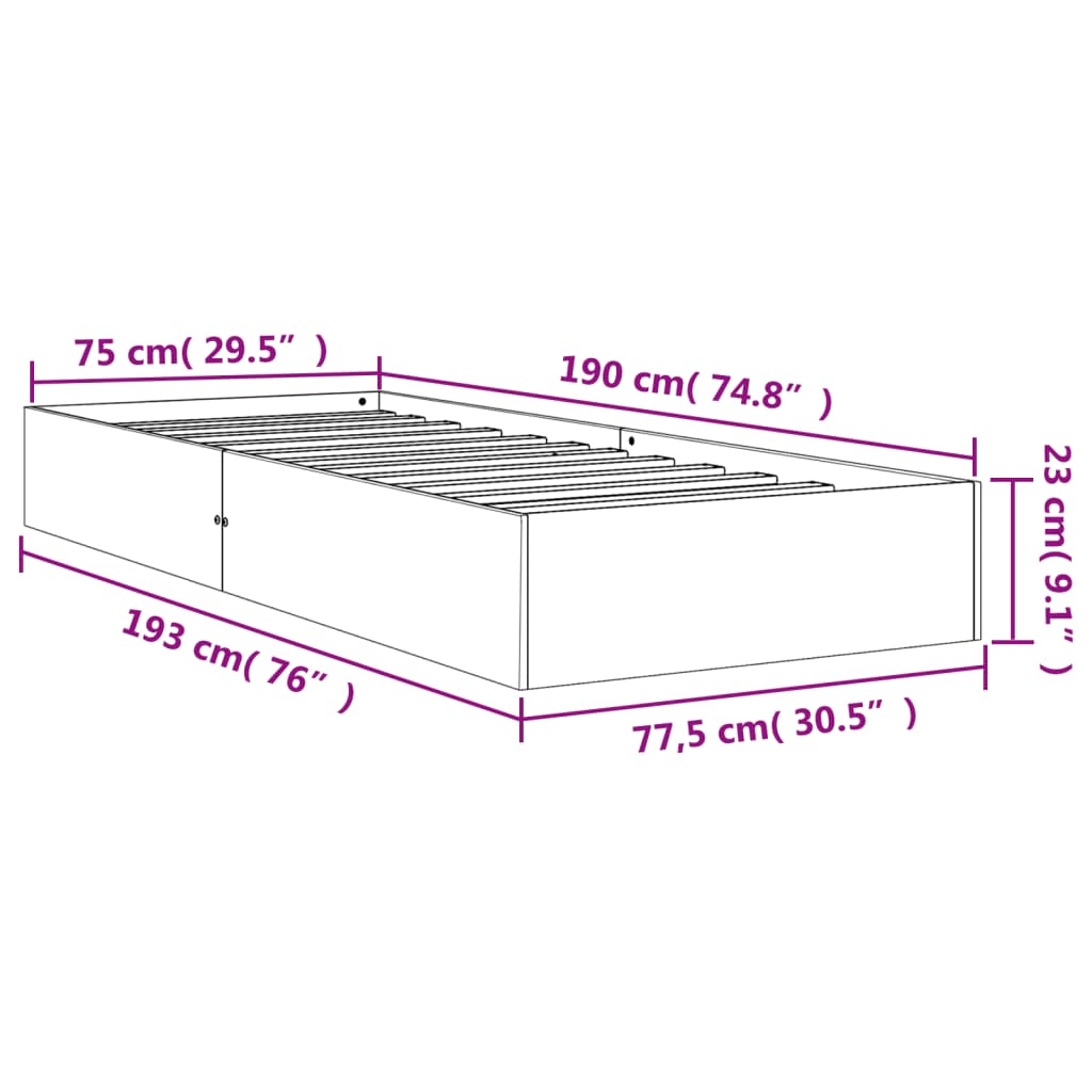 vidaXL Okvir kreveta bez madraca voštano smeđi 75 x 190 cm od borovine