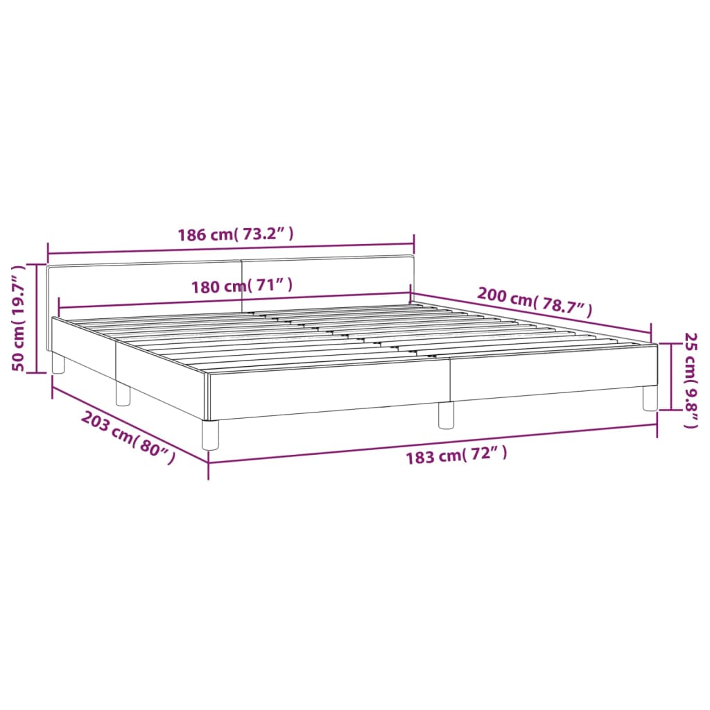 vidaXL Okvir za krevet s uzglavljem tamnosivi 180 x 200 cm od tkanine