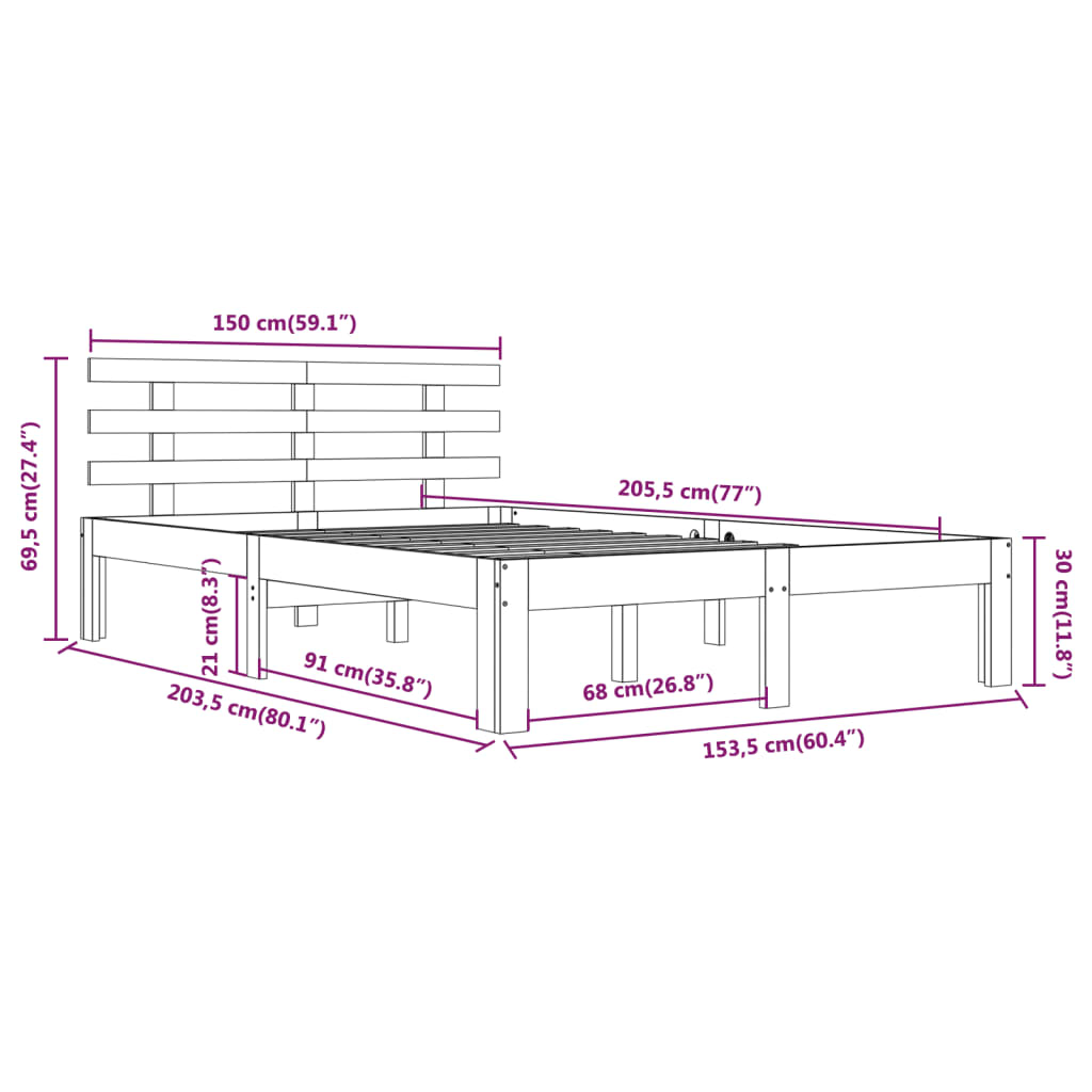 vidaXL Okvir za krevet od masivnog drva bijeli 150 x 200 cm 5FT King