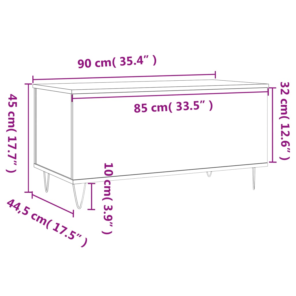 vidaXL Stolić za kavu siva boja hrasta 90x44,5x45 cm konstruirano drvo