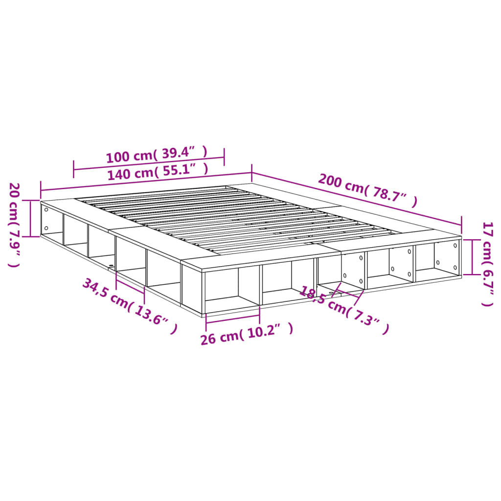 vidaXL Okvir kreveta boja hrasta 140 x 200 cm od konstruiranog drva