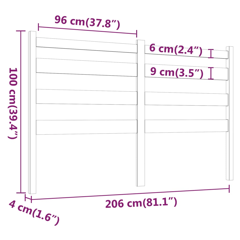 vidaXL Uzglavlje za krevet bijelo 206 x 4 x 100 cm od masivne borovine