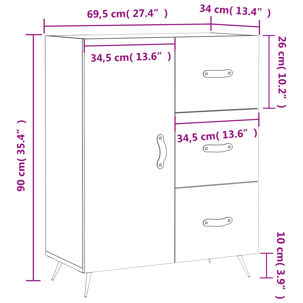 vidaXL Komoda bijela 69,5x34x90 cm od konstruiranog drva