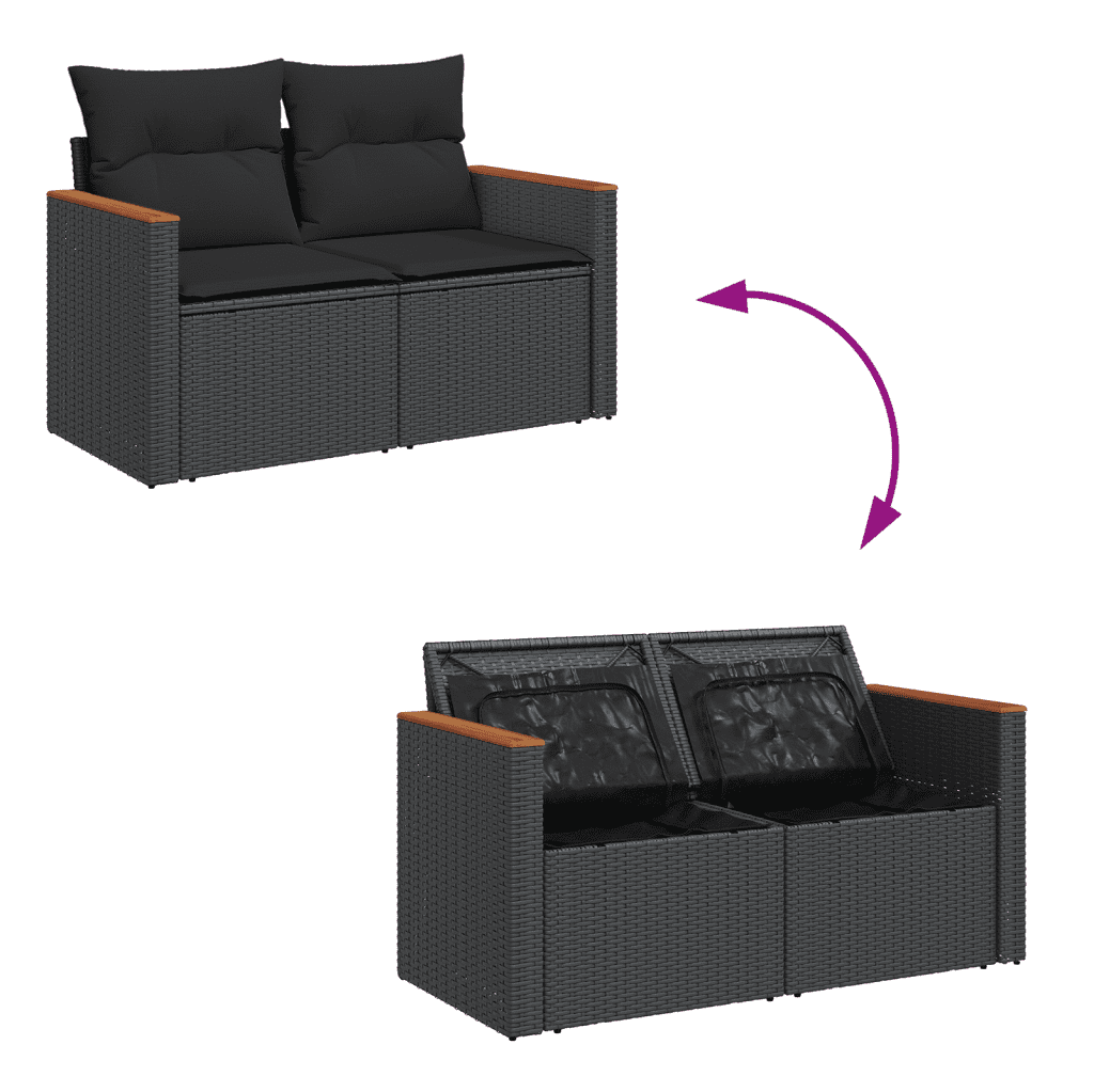 vidaXL 10-dijelni set vrtnih sofa s jastucima crni od poliratana