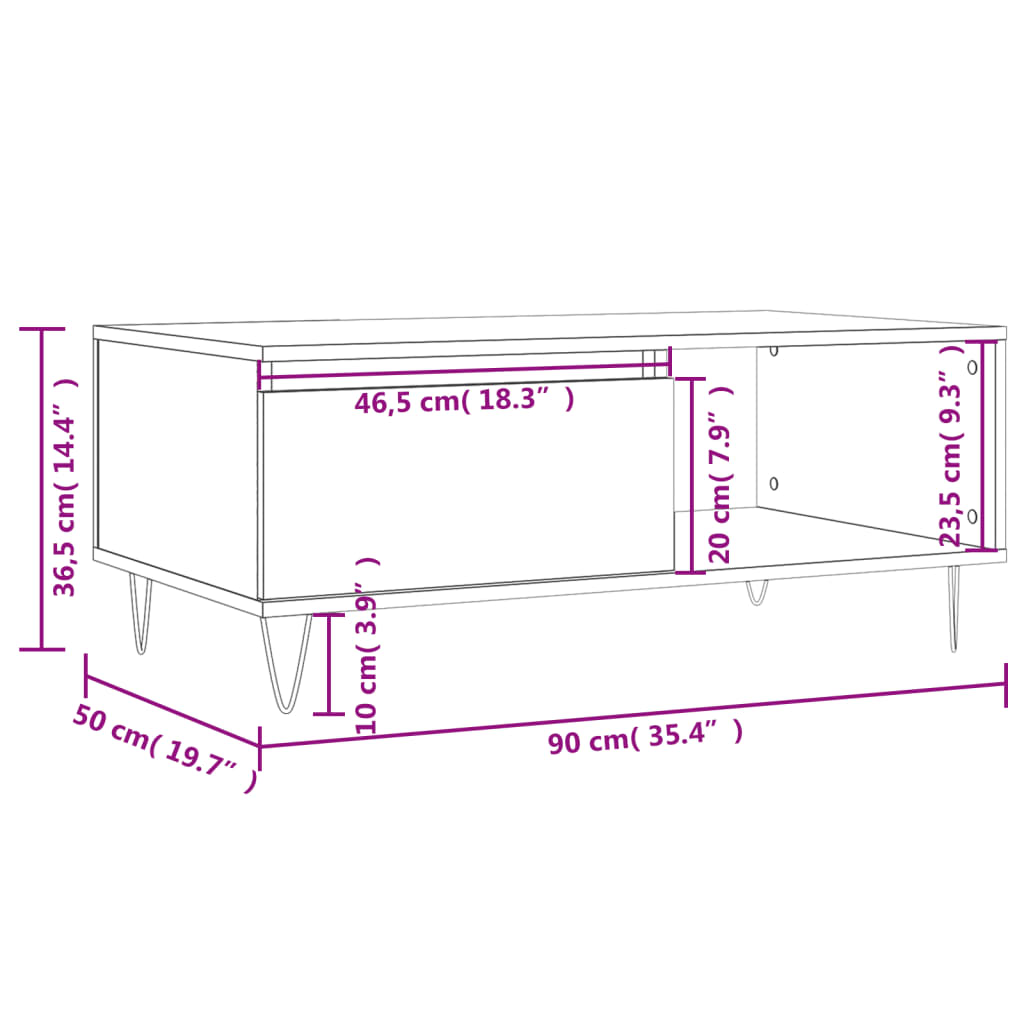 vidaXL Stolić za kavu smeđa boja hrasta 90x50x36,5cm konstruirano drvo