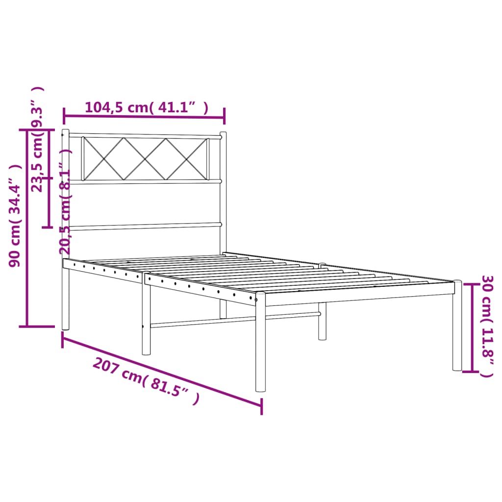 vidaXL Metalni okvir za krevet s uzglavljem crni 100x200 cm