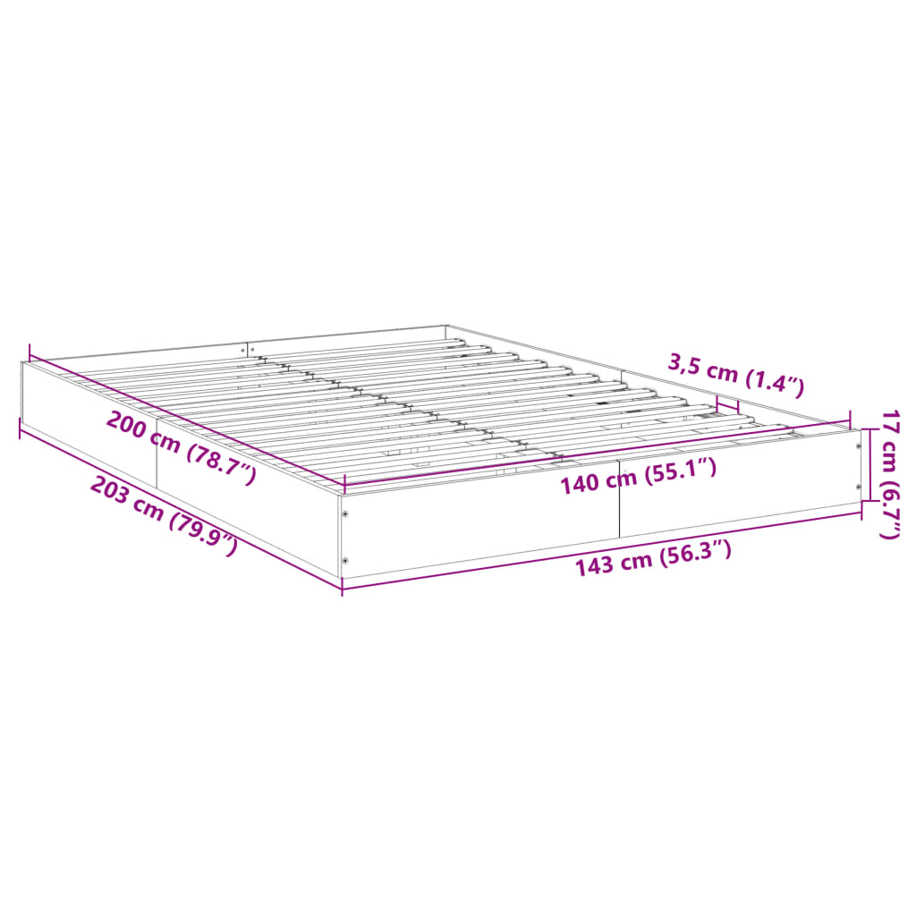 vidaXL Okvir kreveta boja hrasta 140 x 200 cm od konstruiranog drva