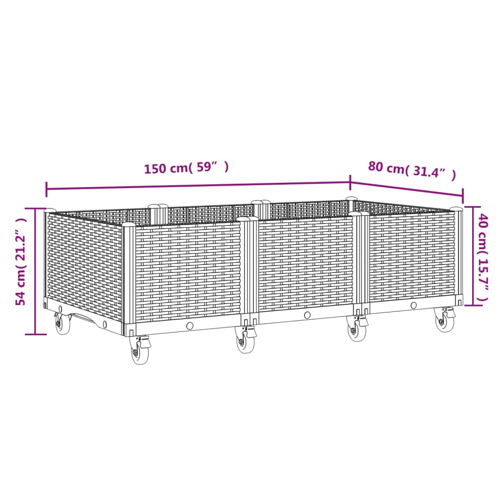 vidaXL Vrtna sadilica s kotačima svijetlosiva 150x80x54 cm PP