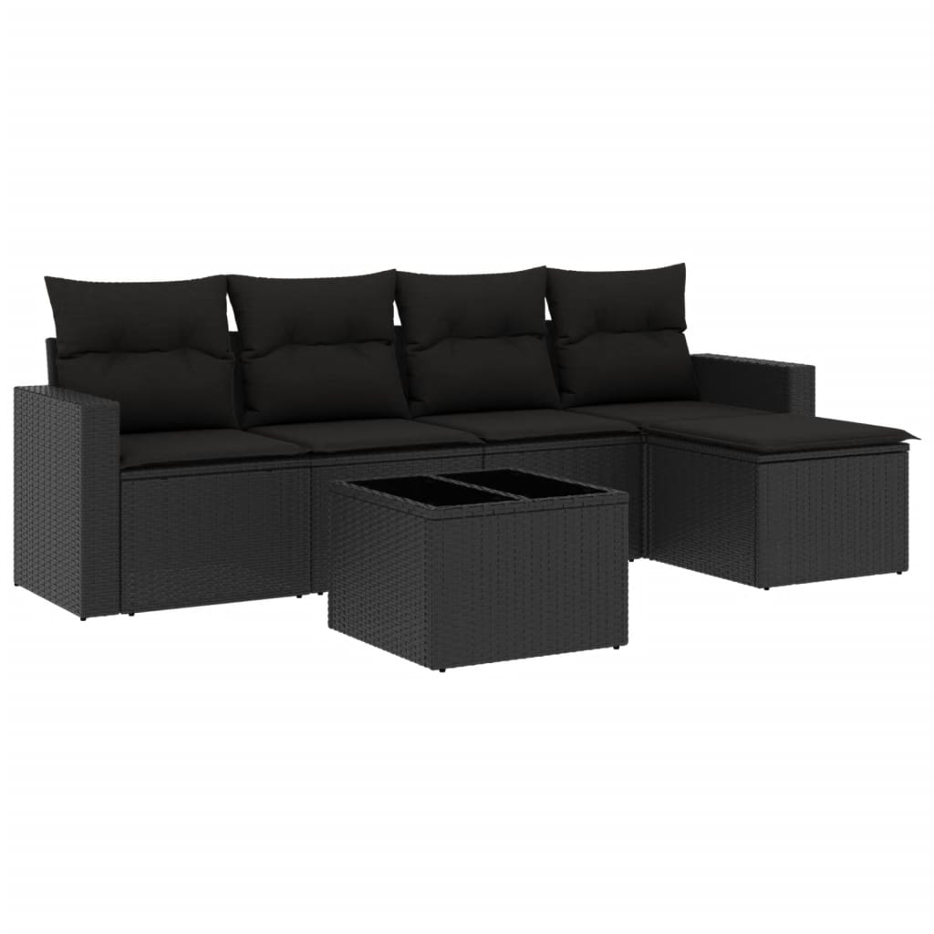 vidaXL 6-dijelni set vrtnih sofa s jastucima crni od poliratana