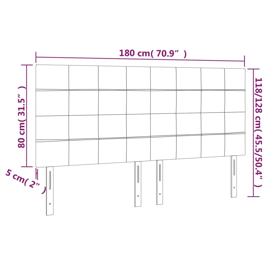 vidaXL LED uzglavlje svjetlosivo 180x5x118/128 cm baršunasto