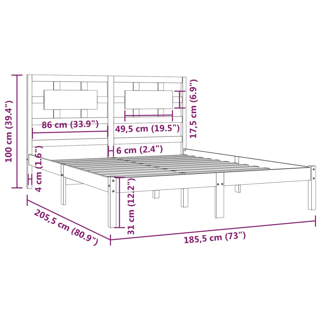 vidaXL Okvir za krevet od borovine sivi 180 x 200 cm 6FT veliki bračni