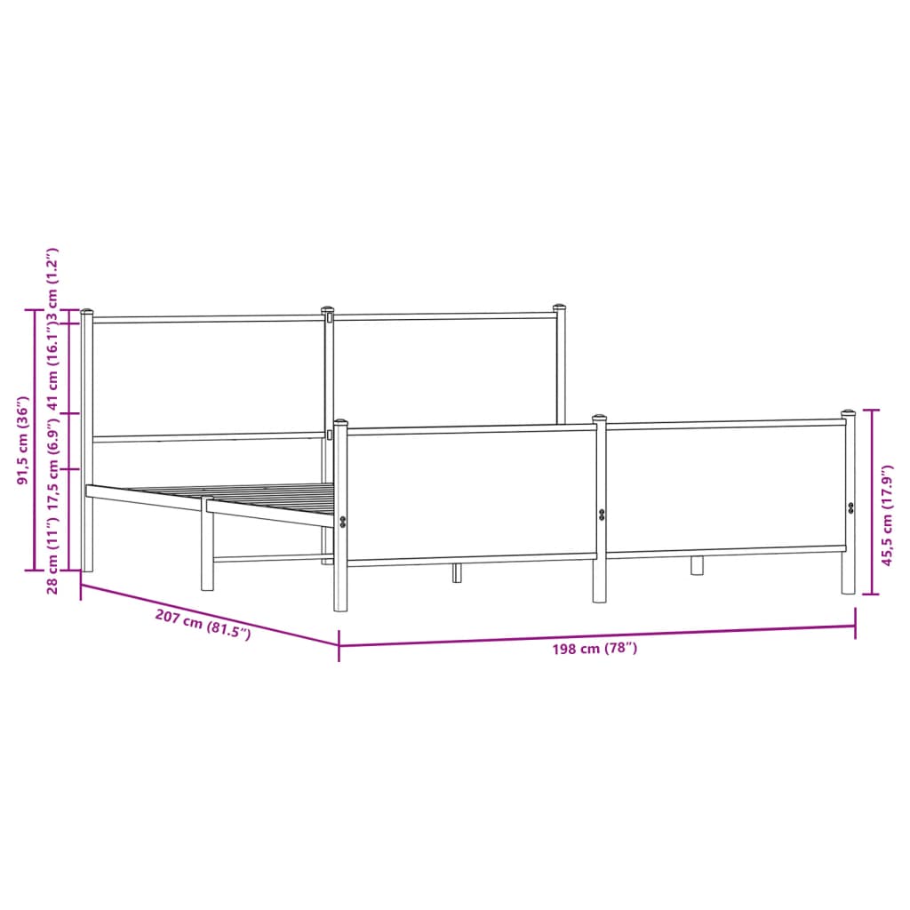 vidaXL Metalni okvir kreveta bez madraca boja hrasta sonome 193x203 cm