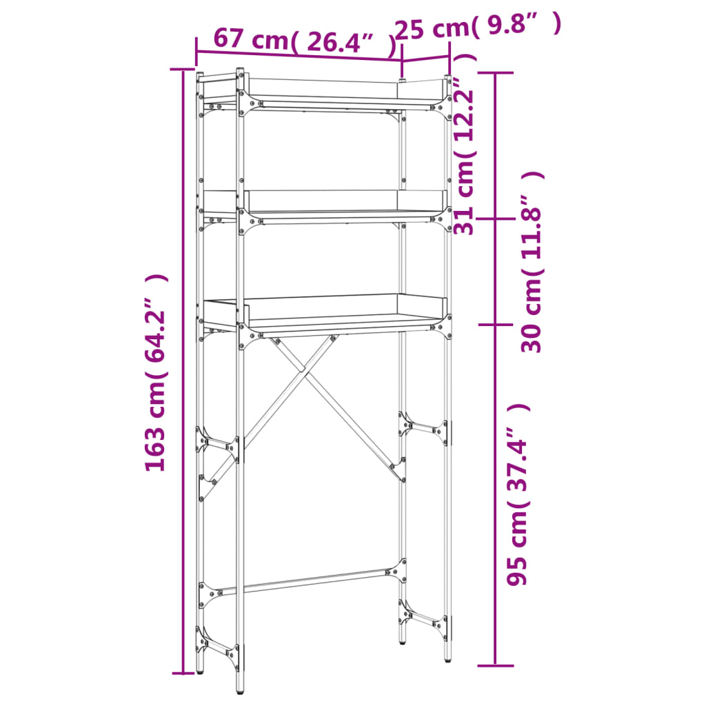 vidaXL Polica za perilicu rublja boja smeđeg hrasta 67x25x163cm drvena