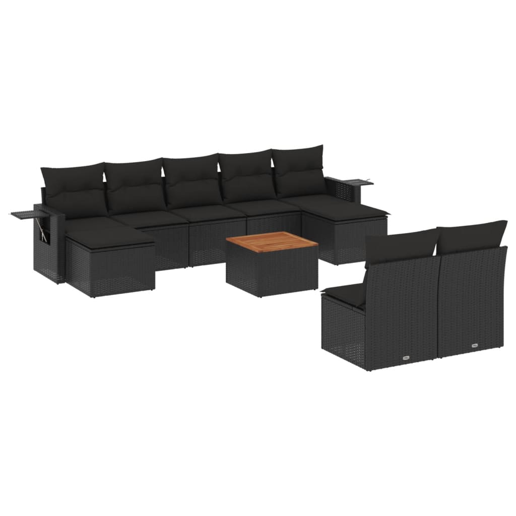 vidaXL 10-dijelni set vrtnih sofa s jastucima crni od poliratana