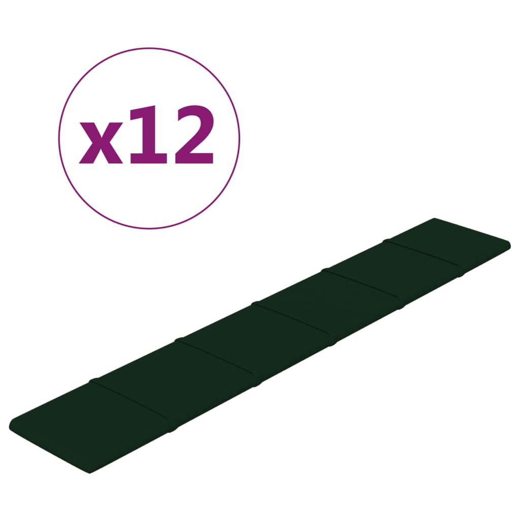 vidaXL Zidne ploče 12 kom tamnozelene 90 x 15 cm baršunaste 1,62 m²