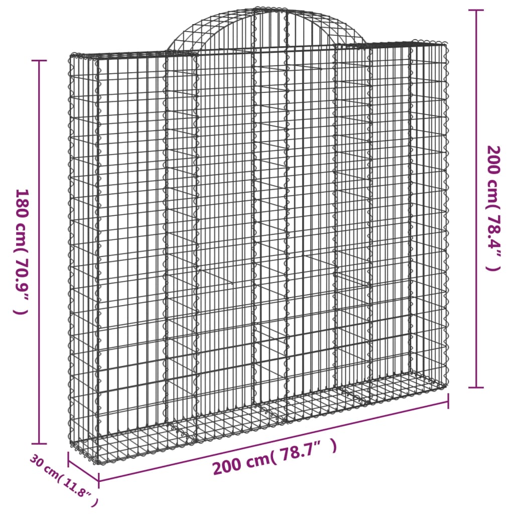 vidaXL Lučne gabionske košare 6 kom 200x30x180/200cm pocinčano željezo