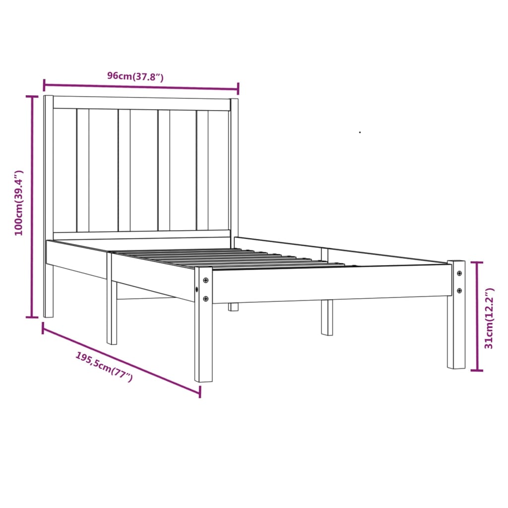 vidaXL Okvir za krevet od masivne borovine 90x190 cm 3FT jednokrevetni