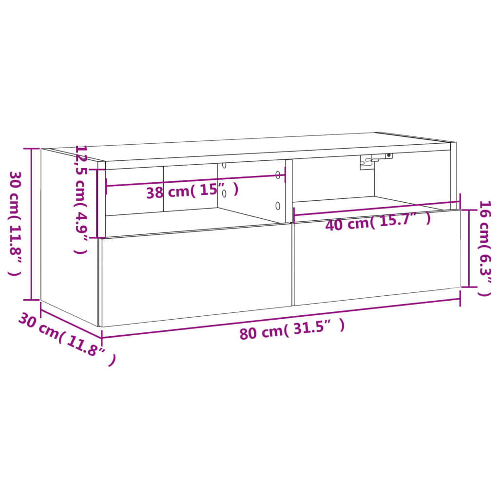 vidaXL Zidni TV ormarić crni 80 x 30 x 30 cm od konstruiranog drva