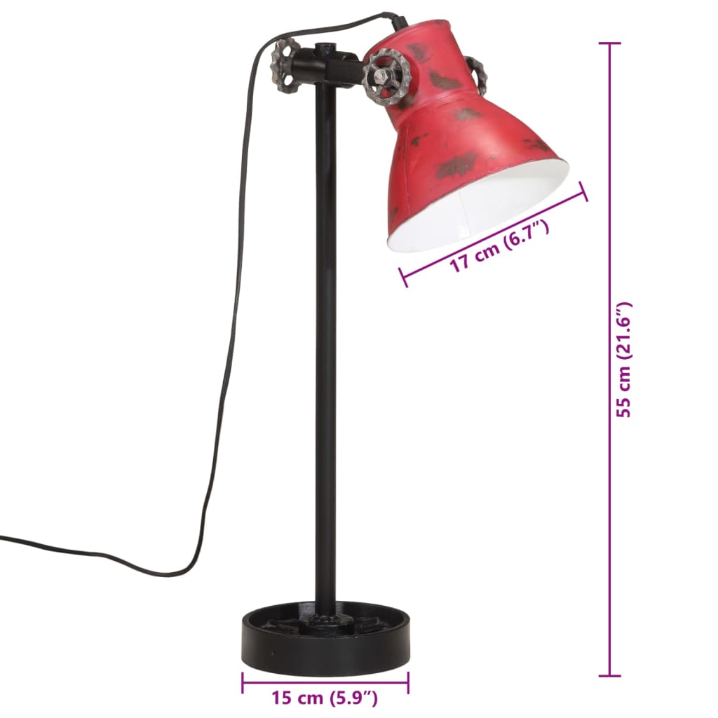 vidaXL Stolna svjetiljka 25 W pohabano crvena 15x15x55 cm E27