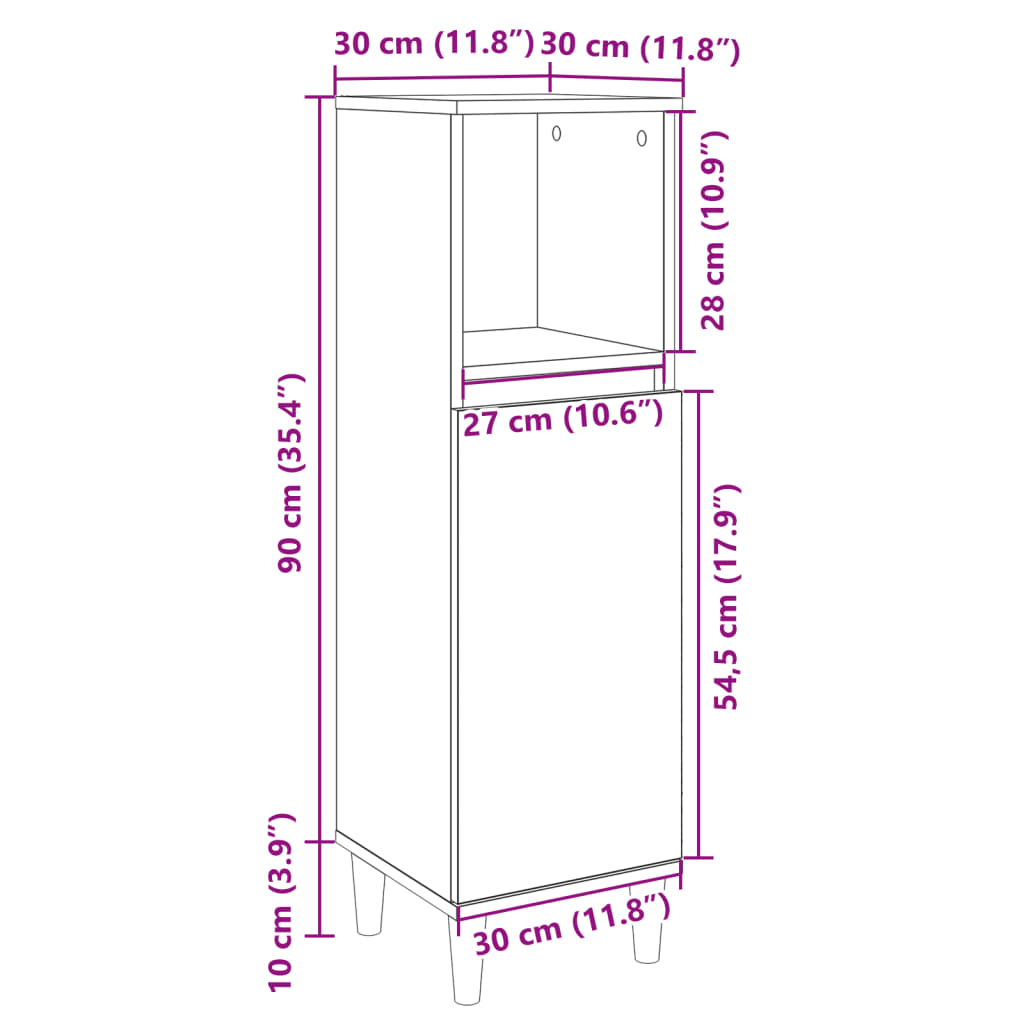 vidaXL Kupaonski ormarić boja hrasta 30x30x100 cm konstruirano drvo