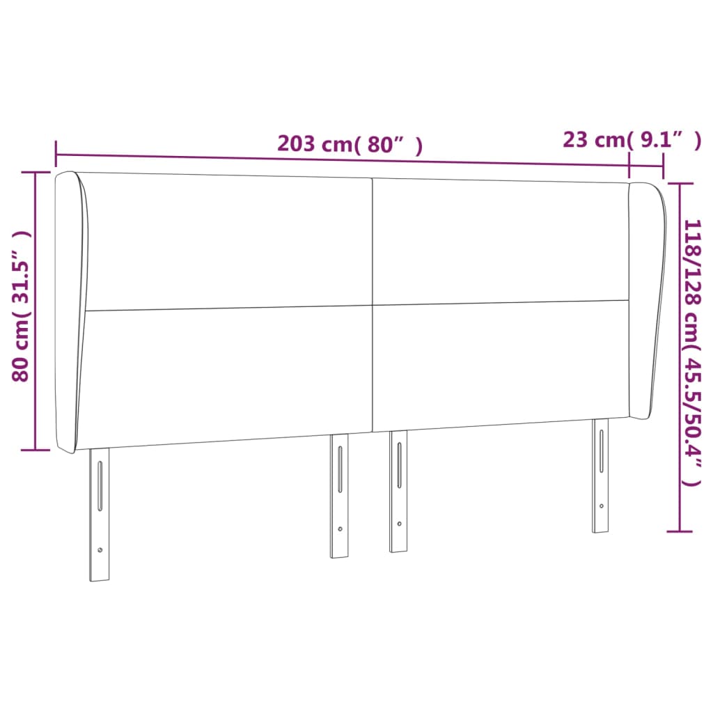 vidaXL Uzglavlje s ušima crno 203x23x118/128 cm baršunasto