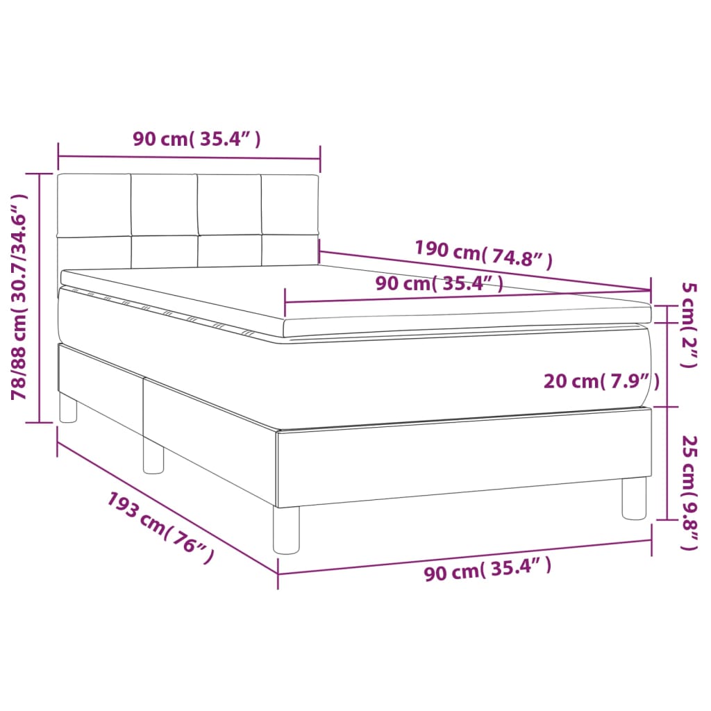 vidaXL Krevet box spring s madracem LED plavi 90x190 cm od tkanine