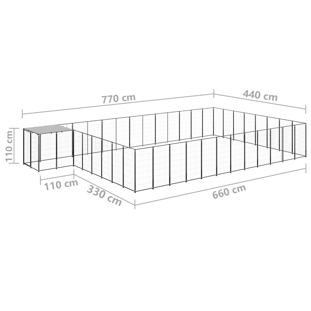 vidaXL Kavez za pse crni 30,25 m² čelični