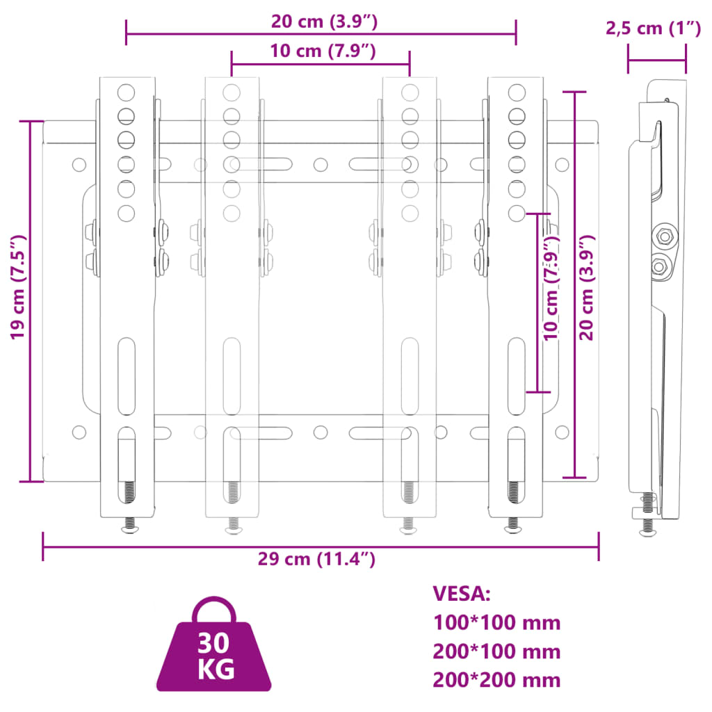 vidaXL Zidni nosač za zaslon od 14-42 inča maks. VESA 200x200 mm 30 kg