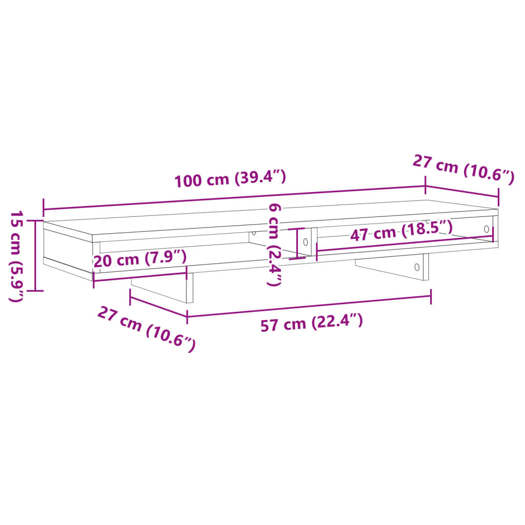 vidaXL Stalak za monitor boja hrasta 100x27x15 cm konstruirano drvo