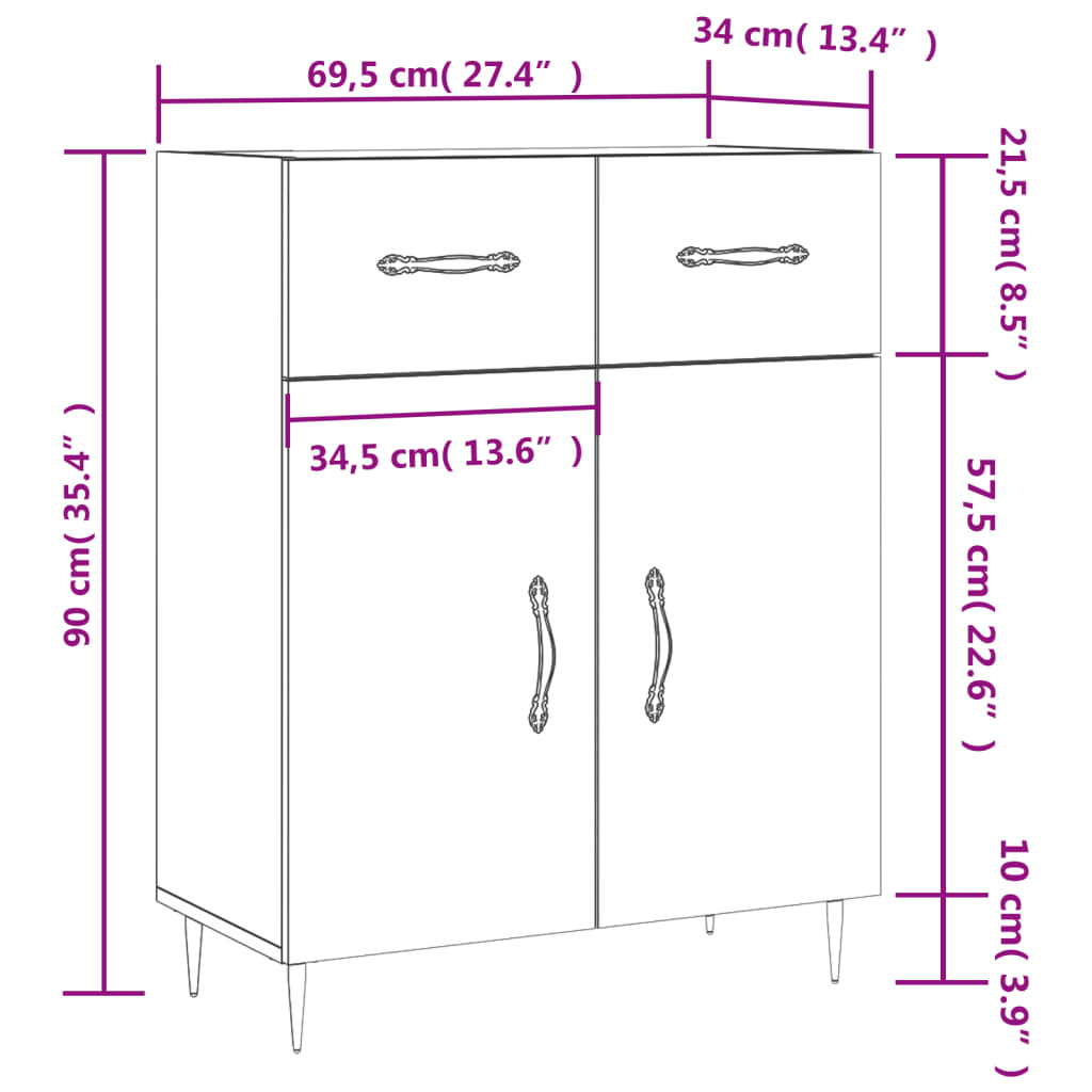 vidaXL Komoda boja hrasta sonome 69,5 x 34 x 90 cm konstruirano drvo