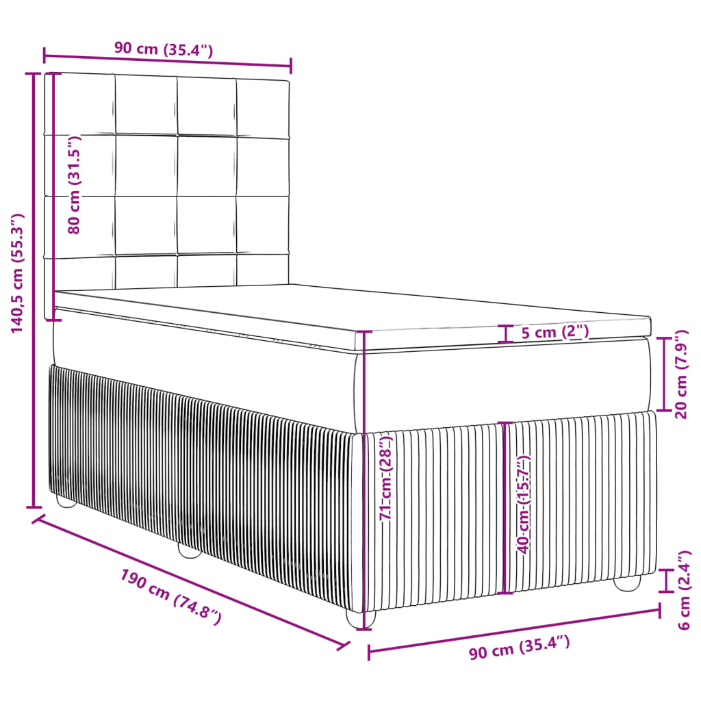 vidaXL Box spring krevet s madracem crni 90x190 cm baršunasti