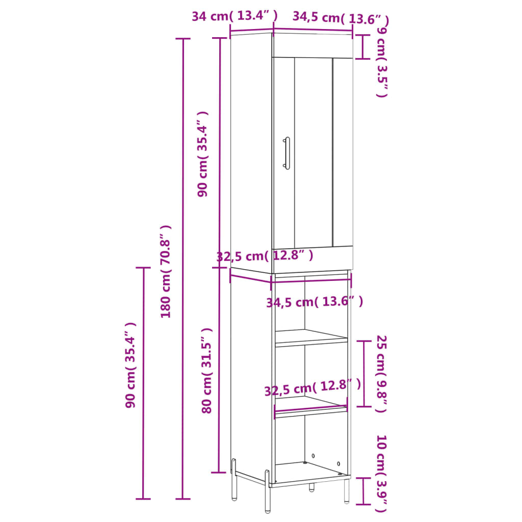 vidaXL Visoka komoda siva betona 34,5x34x180 cm od konstruiranog drva