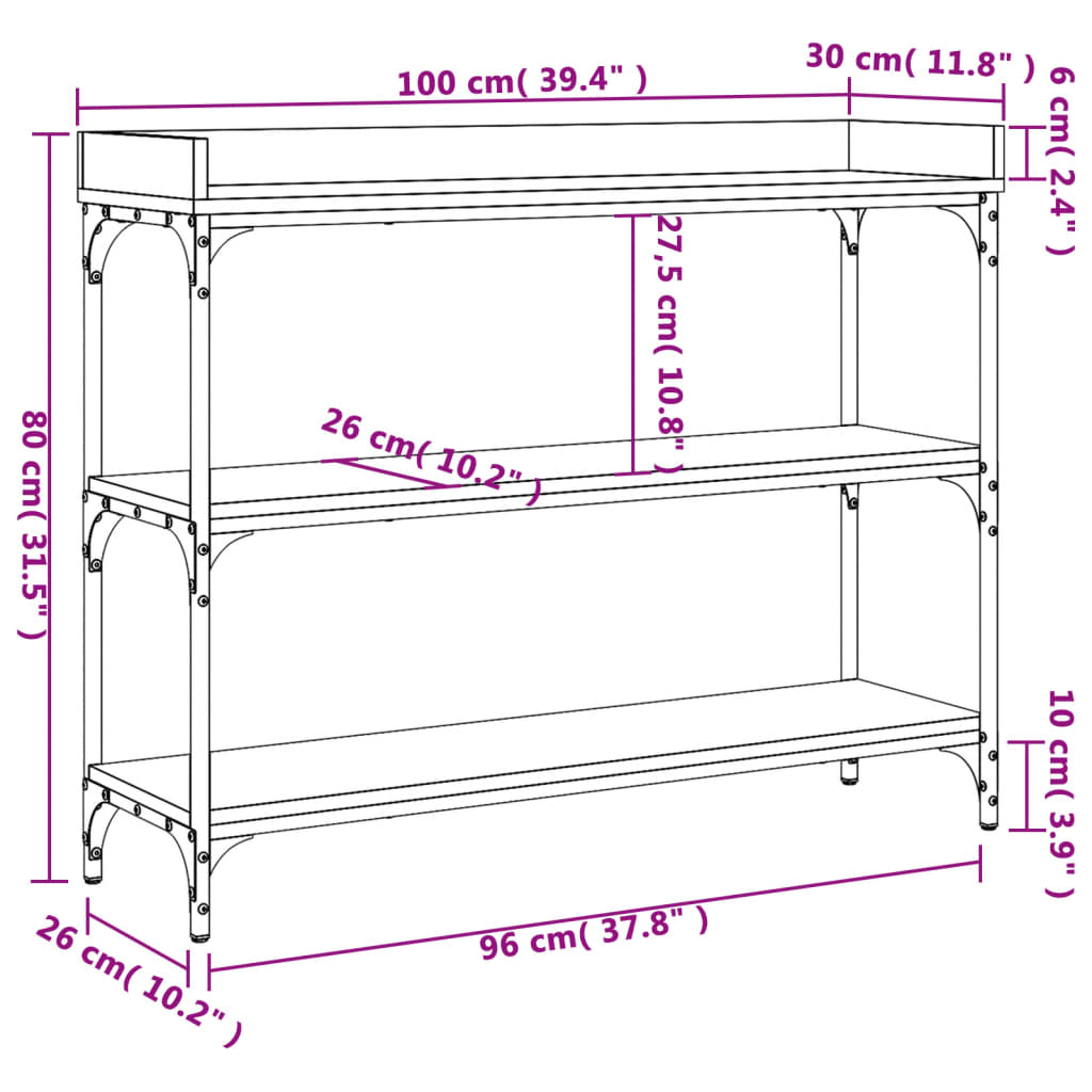 vidaXL Konzolni stol s policama smeđa boja hrasta 100 x 30 x 80 cm