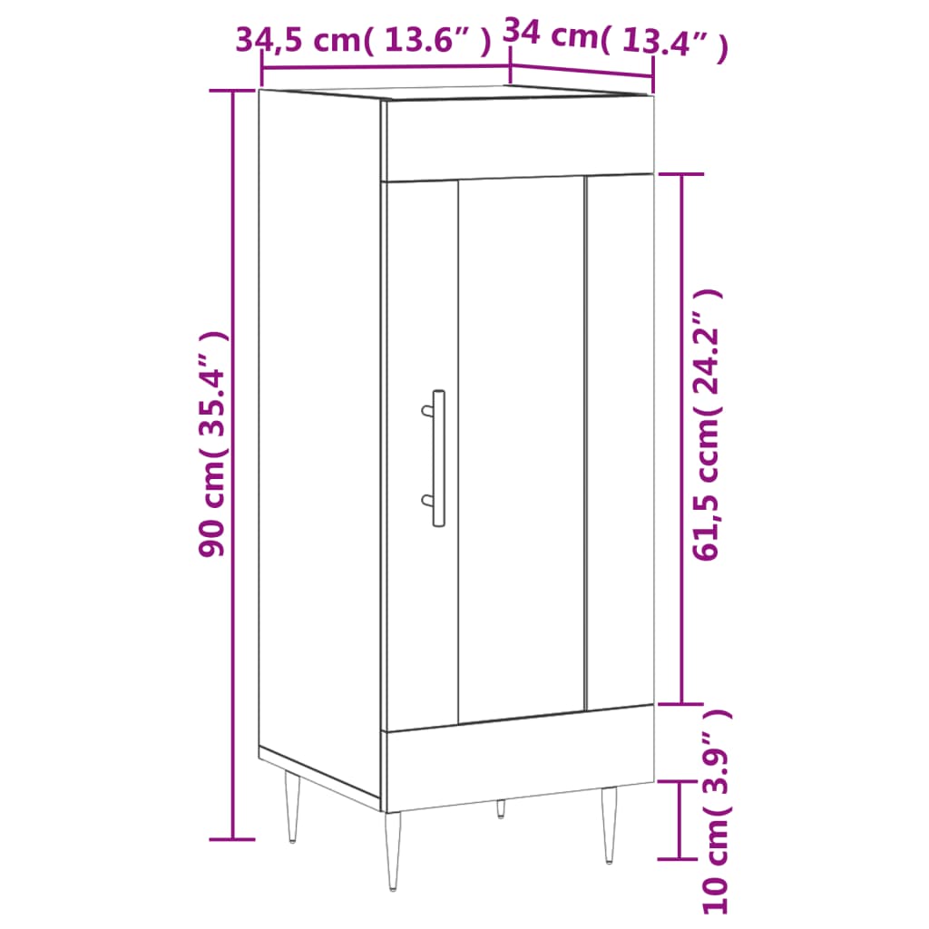 vidaXL Komoda bijela 34,5 x 34 x 90 cm od konstruiranog drva