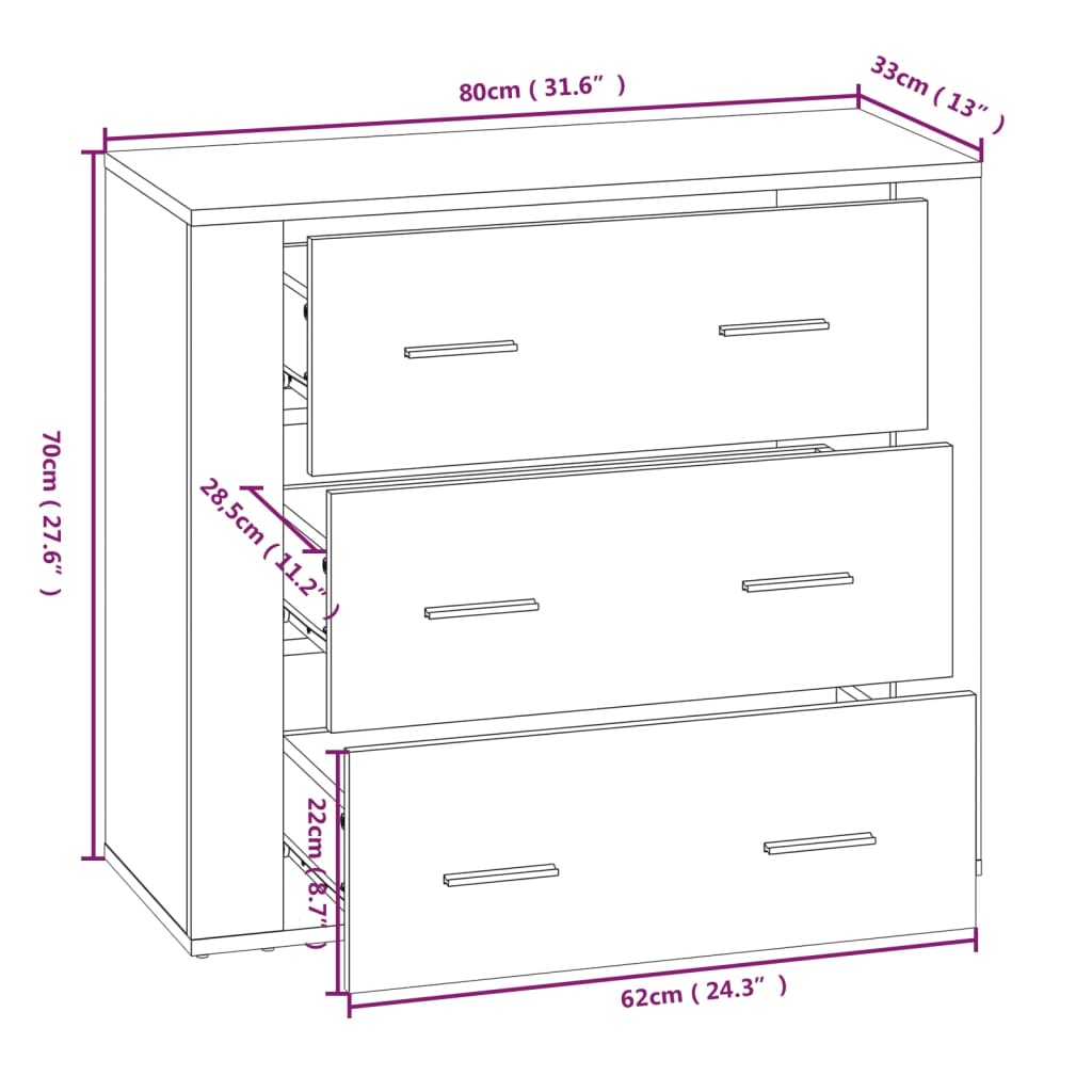 vidaXL Komoda sivog hrasta sonome 80x33x70 cm od konstruiranog drva