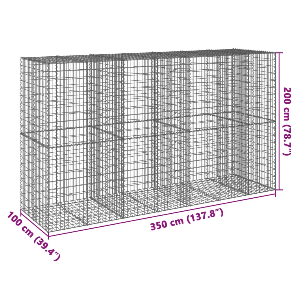 vidaXL Gabionska košara s poklopcem 350x100x200 cm pocinčano željezo