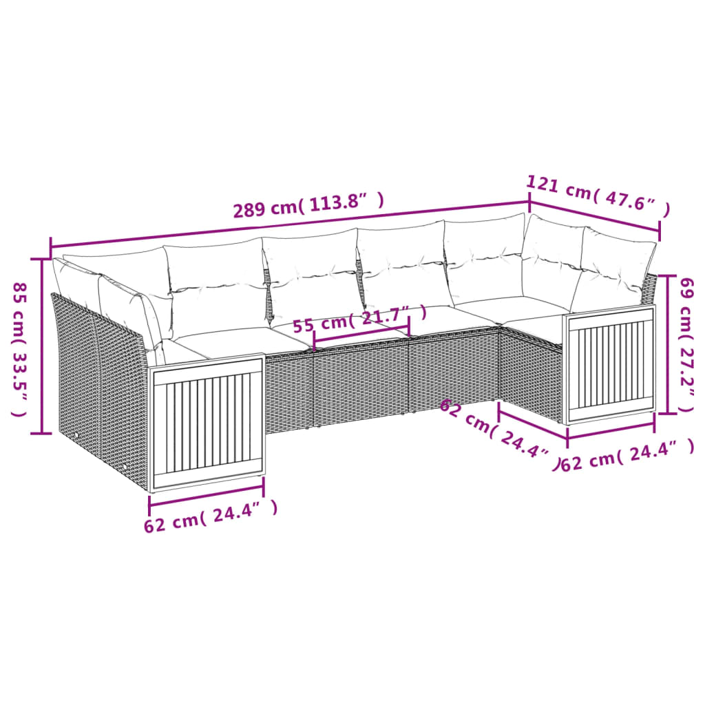 vidaXL 7-dijelni set vrtnih sofa sivi od poliratana