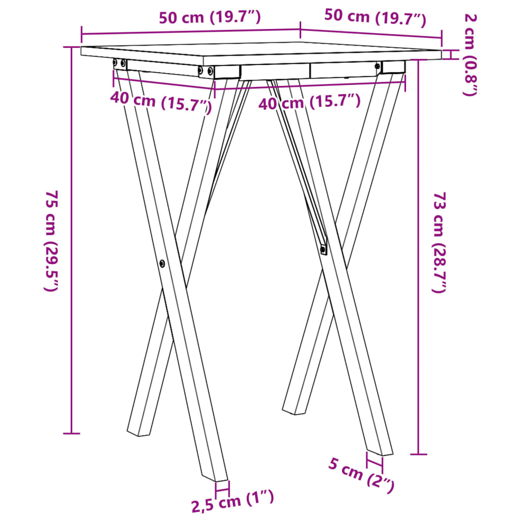 vidaXL Blagovaonski stol X-oblika 50x50x75 cm od borovine i željeza