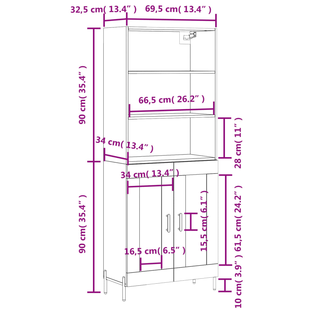 vidaXL Visoka komoda siva betona 69,5x34x180 cm od konstruiranog drva