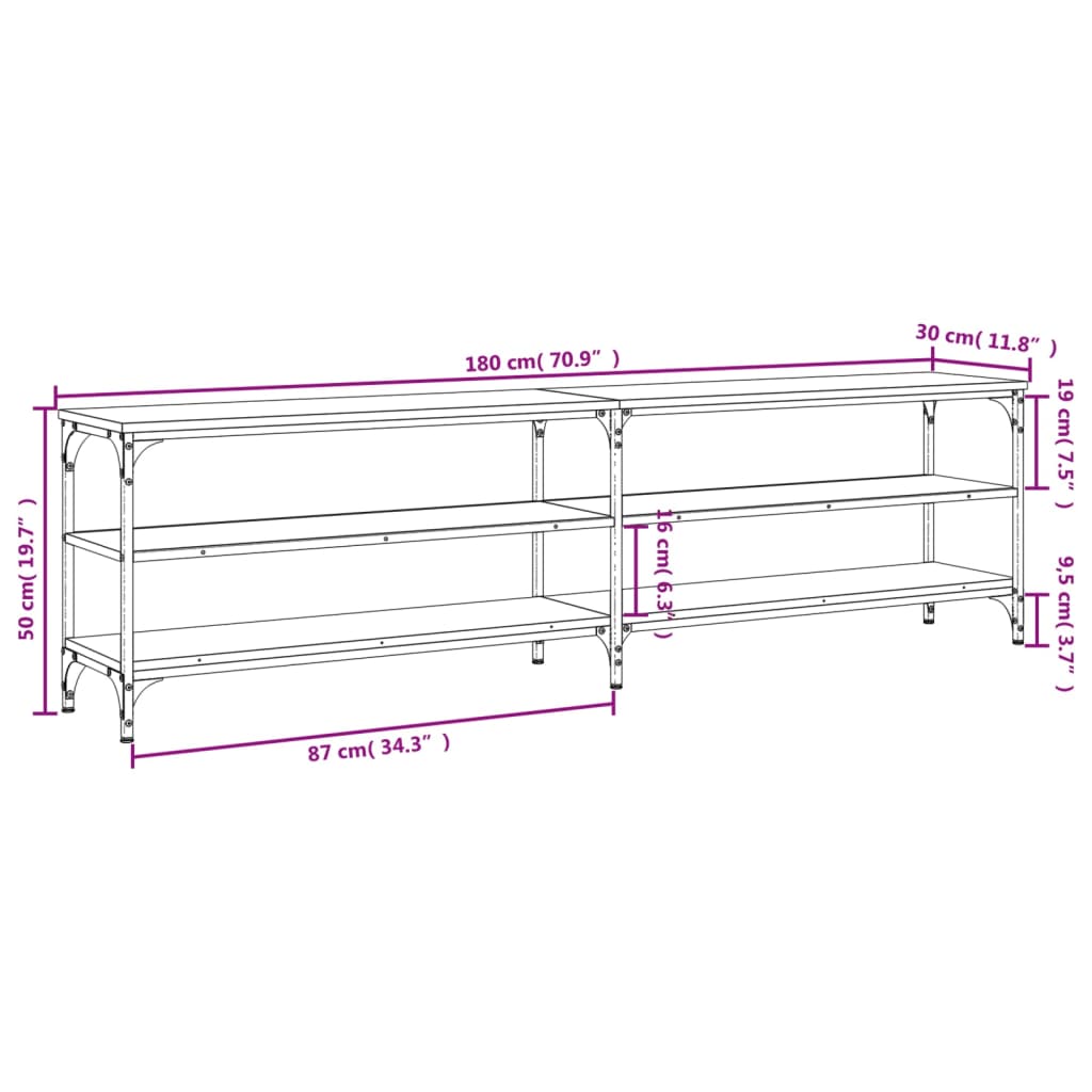 vidaXL TV ormarić boja hrasta 180x30x50 cm konstruirano drvo i metal