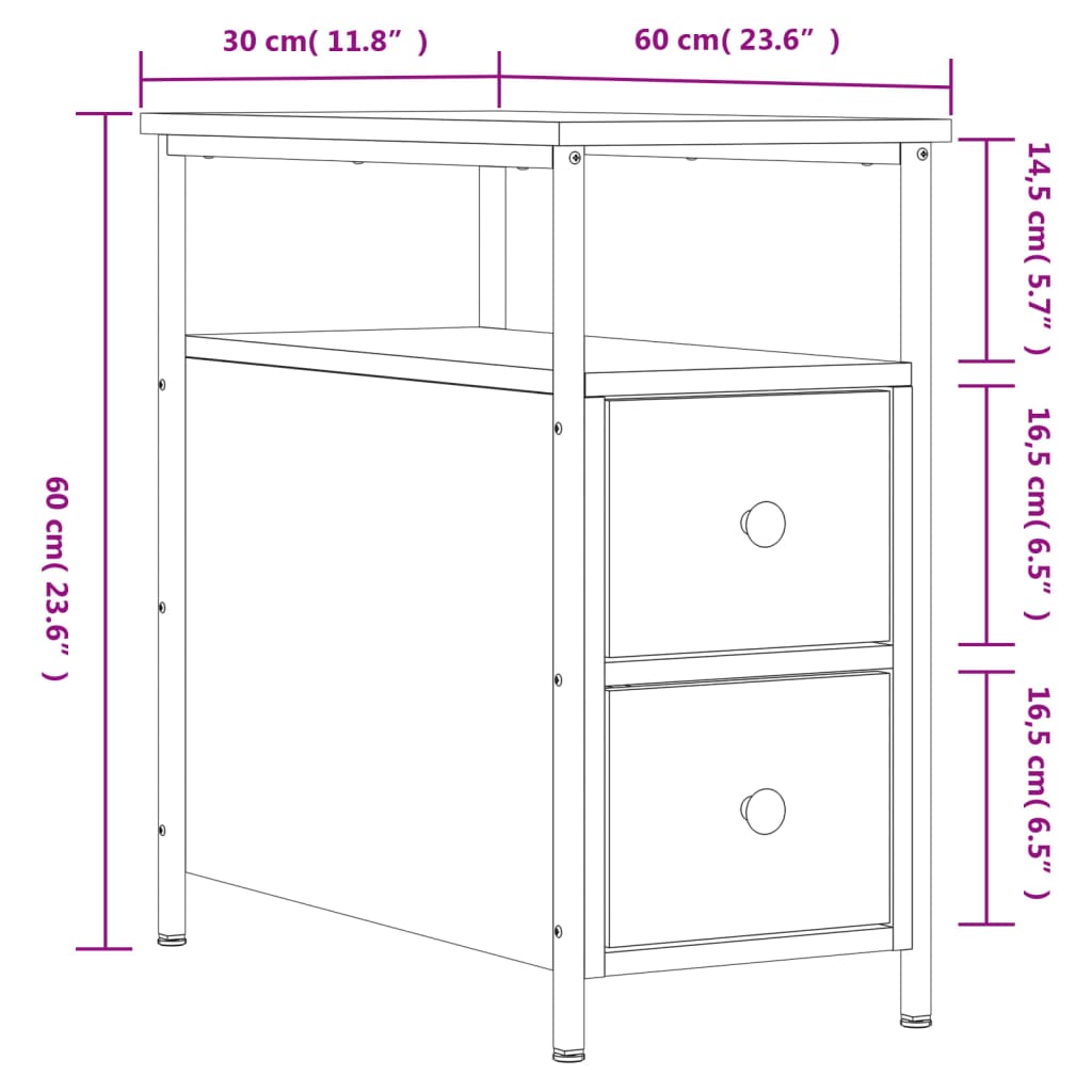 vidaXL Noćni ormarići 2 kom boja hrasta 30x60x60 cm konstruirano drvo